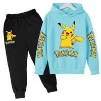 Pokemon-Pikachu Boy Girl Hoodie Suit Cotton Kids Hooded Sportswear Set Pants Boys Clothes 2 pez 4 5 6 7 8 9 10 11 12 13 14 Y