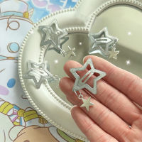 Nature Power 2PCS Shiny Star Hair Clips For Girls Silver Double Star Pendant Barrettes Metal Hairpin Snap Clips For Women Hair Accessories