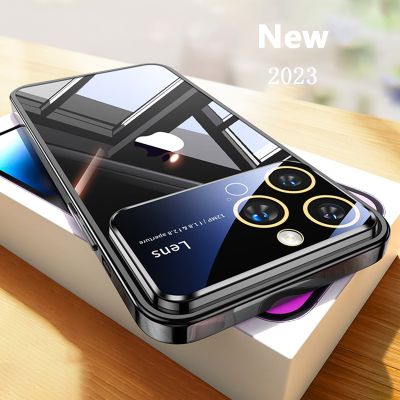New Transparent Glass Lens Full Protection Case For iPhone 14 13 12 11 Pro Max Plus XR XS Max X 7 8 Plus Plating Cases Cover