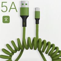 Retractable 5A Super Charging 5A Fast Charging Spring Braided USB Type C Charger Cable Wire Cord for Huawei Xiaomi Samsung