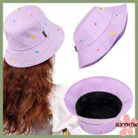 ของขวัญ QXYHJW ผ้าฝ้ายปักลายดอกไม้ปีกกว้างหวานท่องเที่ยวกลางแจ้งของขวัญ Topi Bucket นางฟ้าหมวกชาวประมงปักหมวกแก๊ปดอกไม้เล็ก