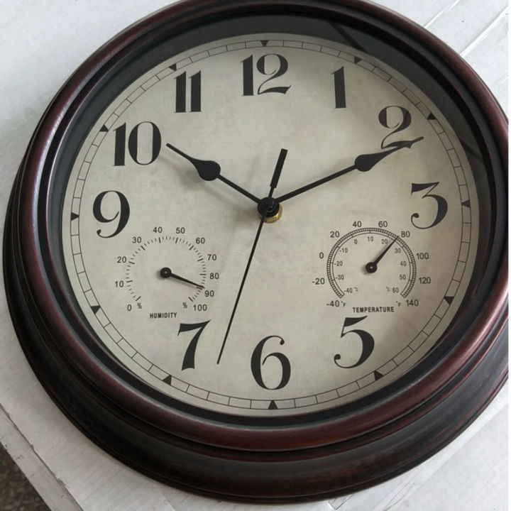 นาฬิกาแขวนผนังความชื้นและอุณหภูมิ12นิ้วนาฬิกาควอตซ์ห้องรับแขกห้องนอนเรียบง่าย-clockpengluomaoyi