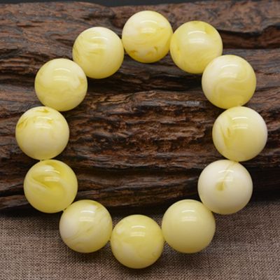 top ▩❣♗ Russian White Beeswax 10/25Mm Bead Bracelet Chicken Oil Yellow Flower Nectar With Cloud Pattern Amber Bracelet For Men And Women ZZ