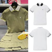 ☏❒ஐ Color blocking threaded lapel golf ladies short sleeved top net text comfortable and breathable outdoor sports ball clothes