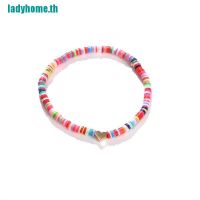 Ladyhome❤Bohemian สร้อยข้อมือลูกปัดดินเผา รูปหัวใจ 4 มม. หลากสีสัน สําหรับผู้หญิง