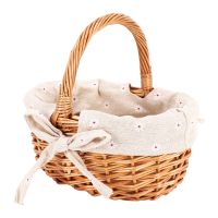 Hand-Woven Wicker Basket Simulation Flower Basket Single Handle Small Flower Basket with Hand Gift Basket