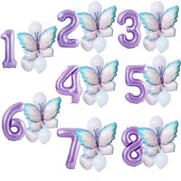 8pcs Butterfly Helium Balloons 40inch Purple Number 1234 Ballons Fairy Theme Happy Birthday Party Decorations Baby SHower Kids Balloons