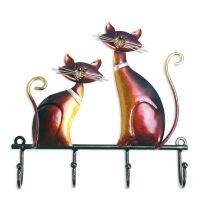 Tooarts Iron Key Holder Cat Wall Hanger Hook Decor 4 Hooks for Coats Bags Wall Mount Clothes Holder Decorative As Gift