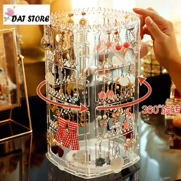 360 Rotating Earring Holder Stand Clear Earrings Organizer, Acrylic Jewelry  Storag 