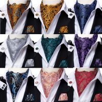 【Hot Sale】embellishembellishแฟชั่นผู้ชาย Hi-Tie 39; S Cravat SetFloralCravat Tie MenSilk RedPink AscotSquare Cravat สำหรับผู้ชาย