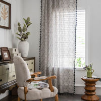 White Bohemian Geometric Printing Semi-Blackout Curtains Study Bedroom Bay Window Kitchen Curtains Bathroom Partition Curtains