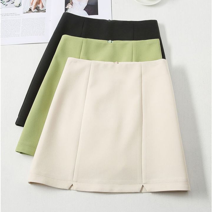 Women A-line Skirt High Waist Hip Wrap Skirt Split Office Mini Skirt ...