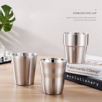 【High-end cups】 304/201สแตนเลสผนังสองถ้วยแก้วโลหะเย็นถ้วยเบียร์บาร์พรรคแก้วกาแฟแก้วครัวเครื่องมือ Cocina บ้าน