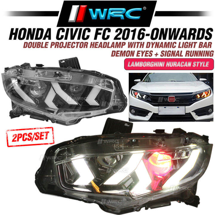 LED White Halo Projector Fog Lights For 2016-2019 Honda Civic - Angel Eyes Ring, Pair