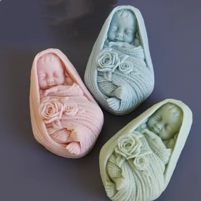 Baby Silicone Mold Rose Baby Soap Molds Gypsum Chocolate Candle Mold Clay Resin Fondant Mould 3D Angel Silicone Soap Moulds
