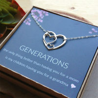 Stylish and Simple Mothers Day Gift for Grandma Silver Triple Heart Pendant Necklace for Grandmother, Mom and Children