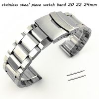 Silver Security Buckle Stainless Steel Piece Watch Band 20mm 22mm 24mm Watch Strap Wrist Bracelet 3 Beads Belt with Pins