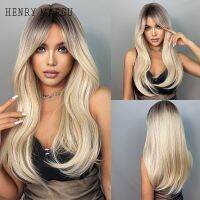 Long Ombre Brown Blonde Straight Synthetic Wigs with Bangs Light Platinum Natural Hairs Daily Cosplay for Women Heat Resistant Wig  Hair Extensions Pa