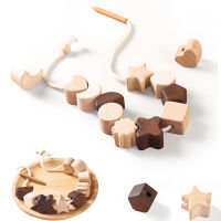 Wooden Toy Rattle Montessori Threading Toy DIY String Threading Beads Montessori Educational Toys for Toddlers Children Kids