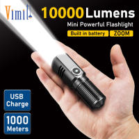 Vimite Super Bright Mini Flashlight 10000 Lumens USB Rechargeable Telescopic Torch Lights zoom Portable Outdoor waterproof for Hiking Ting Camping Lamp