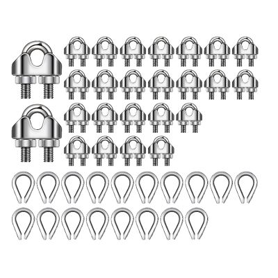 50 PCS Wire Rope Kit M3 Metal Wire Rope Cable Clamp and M3 Stainless Steel Thimbles Silver 1/8Inch for Wire Rope Rigging