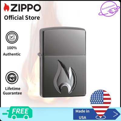 Zippo Flame Design Black Ice Pocket Lighter |29928การออกแบบเปลวไฟ（ไฟแช็กไม่มีเชื้อเพลิงภายใน）