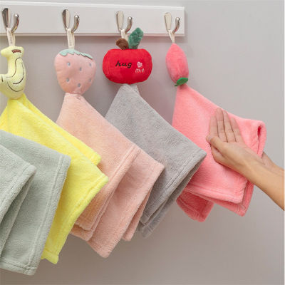 40x40cm Fruit Pattern Hand Towel Kindergarten Hanging Cartoon Super Cute Coral Fleece Kitchen Rag Towel