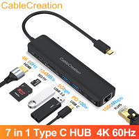 CableCreation USB Type C Hub HDMI 4K 60Hz 7 in 1 USB C Adapter RJ45 PD Charge Type C Dongle for Air Pro m1 Pro XPS