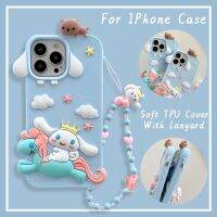 For  13 Pro Max 12 11 12Pro 13Pro X XS XR i7 i8 plus 7 8 เคสมือถือ Soft TPU Case เคสป้องกัน Cute Cartoon Cinnamoroll Silicone Cover มีเชือกคล้อง เปลือกการ์ตูน