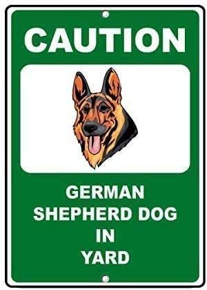 เยอรมันเชพเพิร์ตสุนัขในสนามเตือนการจราจรเตือนความปลอดภัยทางถนนป้ายดีบุกโลหะ