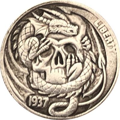 1937 Skull Dragon AB Souvenir Coins Collectibles 3D Antique Metal Commemorative Morgan Hobo Coin Copy Home Decor New Year Gifts