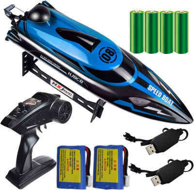 HONGXUNJIE 2.4Ghz RC Boat- 22+ MPH High Speed Remote Control Boat for Adults and Kids for Lakes and Pools with 2 Rechargeable Batteries, Low Battery Alarm, Capsize Recovery (Blue) Age 14+