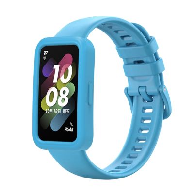 สำหรับ Huawei Band 8ป้องกันซิลิโคนเคส + ชุดสายนาฬิกาข้อมือซิลิโคน (สีฟ้า:)