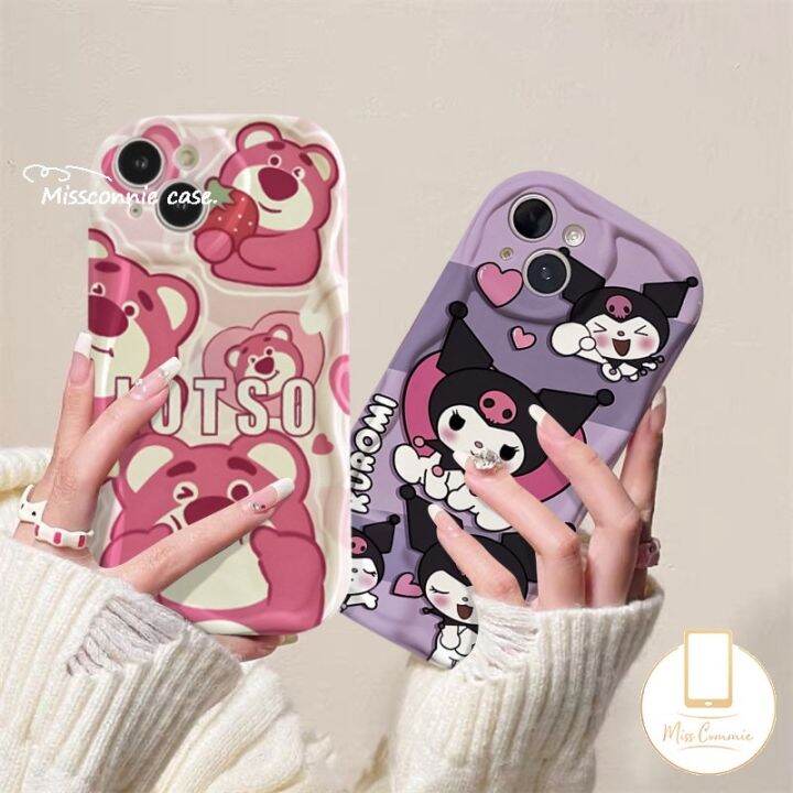 เคสโทรศัพท์มือถือ-ขอบโค้ง-ลายการ์ตูนหมีสตรอเบอร์รี่-คุโรมิ-สําหรับ-oppo-a57-a17-a95-a16-a77-a52-a96-a5-a74-a3s-a77s-a76-a1k-a15-a54-a15s-a55-a5s-a16k-a7-a31-a53-a9-a12-a17k-a16s