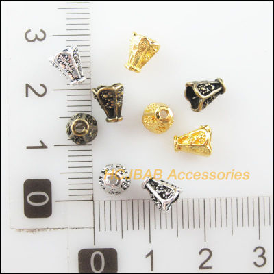 120Pcs Retro Tibetan Silver Antiqued Bronze Gold Color Horn Flower Spacer End Beads Charms 5.5x6.5mm