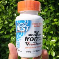 80% OFF ราคา Sale!!! สินค้า EXP: 11/23. High Absorption Iron With Ferrochel  27 mg 120 Tablets (Doctors Best®) ธาตุเหล็ก