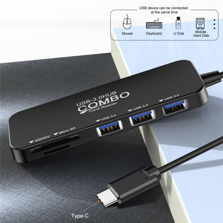 usb-c-hub-type-c-ไปยัง-usb-หลากหลายฮับ3-0ตัวแยกอะแดปเตอร์สำหรับ-macbook-โปร-huawei-mate-20-3พอร์ต-micro-การ์ดเอสดีทีเอฟอุปกรณ์เสริมสำหรับเครื่องอ่าน-feona