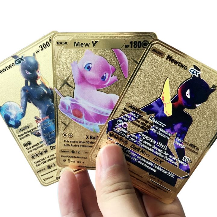Pokémon Metal Gold Collection Cards, Mewtwo, Mew, V, Pikachu, Vmax