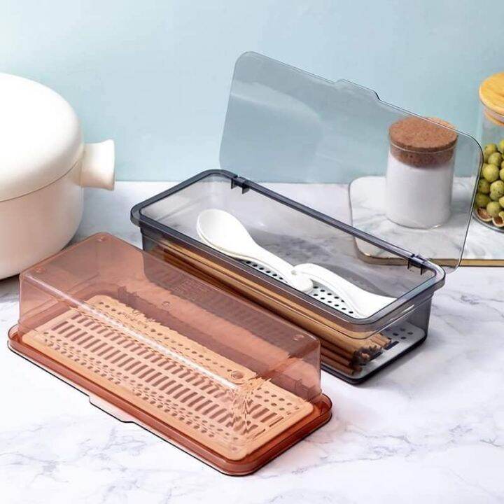 Plastic Cutlery Storage Box with Drainer and Cover Kitchen Utensil
