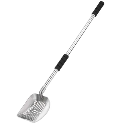 Metal Cat Litter Scoop With Deep Shovel And Long Handle Detachable Stainless Steel Non-Stick Cat Litter Sifter With Foam Padded Grip Handle No Bending Back Heavy Duty Scooper