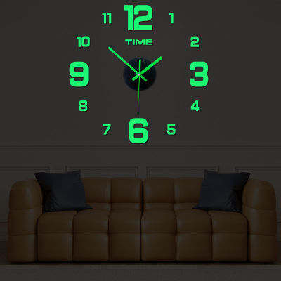 นาฬิกาแขวนผนังลายสร้างสรรค์นาฬิกาเรืองแสง DIY สามมิตินาฬิกาสติ๊กเกอร์ติดผนังดิจิตอลห้องนั่งเล่นแขวนผนัง