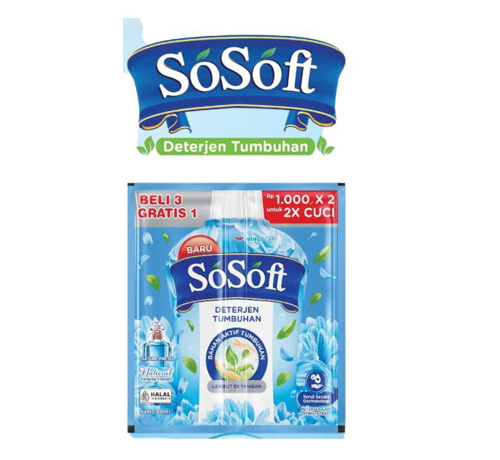 SoSoft Deterjen Tumbuhan Nature Fresh - 6x 80ml (FREE 2 sachet