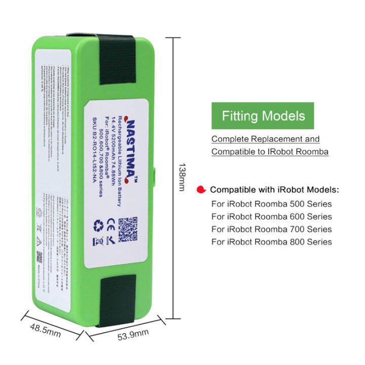 แบตเตอรี่-li-on-14-4v-5200mah-battery-สำหรับ-irobot-roomba-500-600-700-800