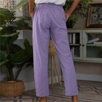 () Fashion Summer Womens Cotton Linen Pants Solid Color Double