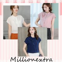 millionextra เสื้อเบลาส์มาริน่า เสื้อแขนสั้น แต่งระบายคอเสื้อ สำหรับผู้หญิงที่สง่างาม บางเบา ใส่สบาย ผ้าดีมาก เสื้อเบลาส์มาริน่าC774RX.87