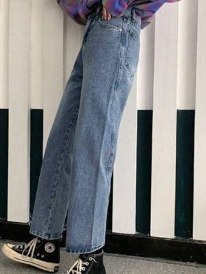 กางเกงยีนส์สไตล์เก๋ๆเอวสูงทรงกระบอกแบบใหม่ New straight jeans