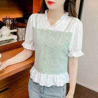 Plaid Blouse Women Short Sleeve V Neck Tops Korean Style Fashion Casual Shirt Summer New