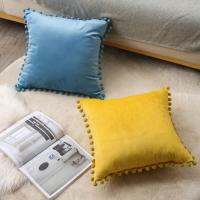 （A VOGUE）卐卐▧ New Hair Ball Lace Pillow Cover Home Sofa Decoration Bedroom Bedside Cushion 45x45cm