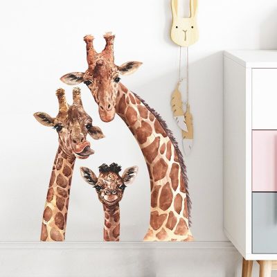 Cute Giraffe Family Wall Stickers Bedroom Living room Wall Decor Sticker Removable PVC  Animals Wall Decals Art Wall Decoration