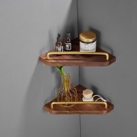 ☃ Wood Bathroom Shelf Shower Storage Rack Corner Shelf Wall Mounted Triangular Shelving Brushed Gold Shower Hanging Shelves